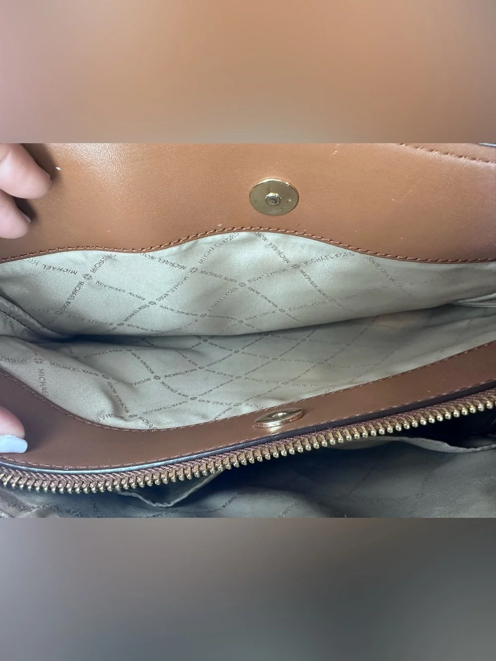 Michael Kors Sutton Medium Saffiano Leather Satchel Brown Gold